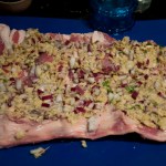 Stuffing on the breast of lamb