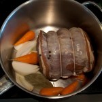 Salt beef with stock vegetables