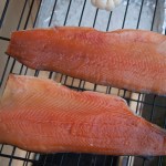 Trout fillets, loaded in the smoker
