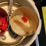 Wax beads with stirrer and dye