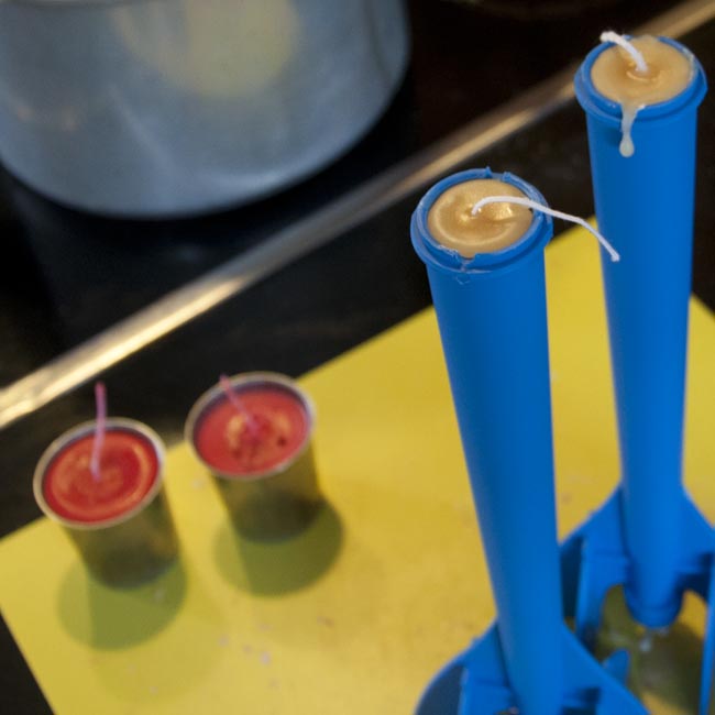 Finished candles in moulds
