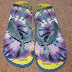 Finished sandals with home-made denim straps