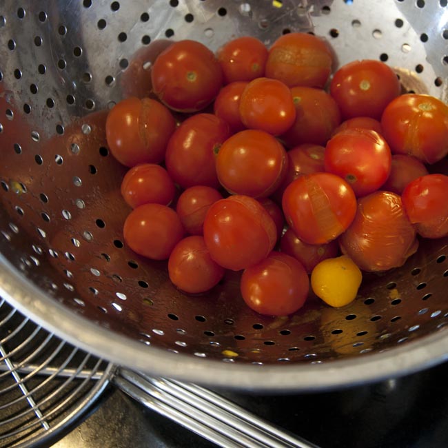 With skins split, draining