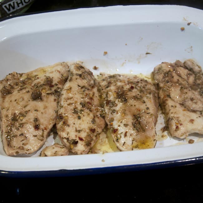 Chicken ready to go in the oven