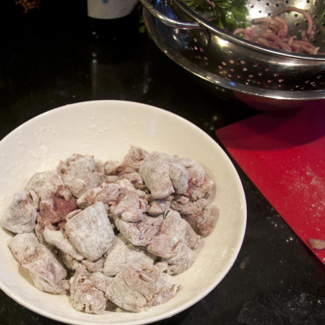 Venison coated in flour