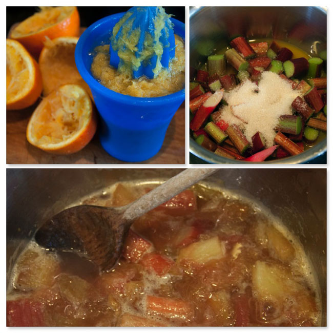 Stew the rhubarb until soft