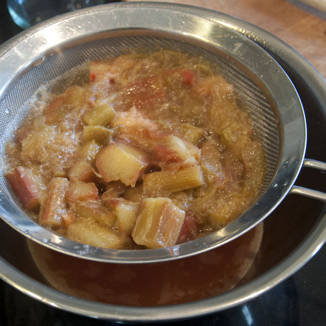 Strain the stewed rhubarb