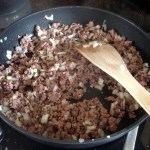 Fry beef with onions and garlic