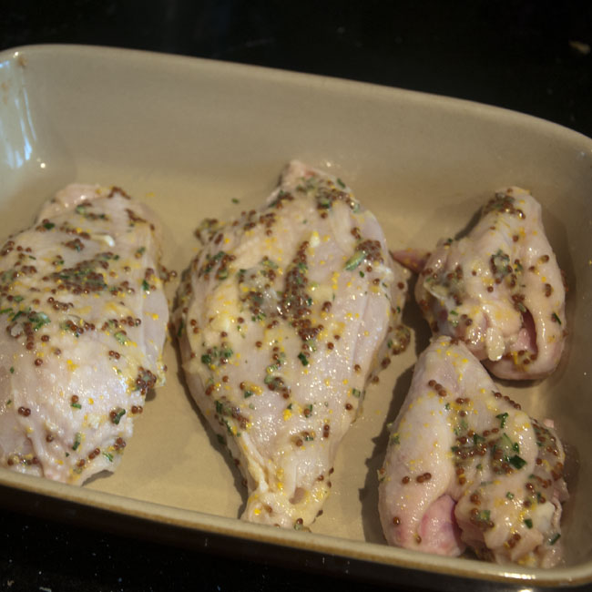 Chicken in roasting dish
